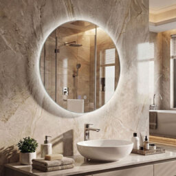 Costway 60 Cm Round Bathroom Mirror Wall Mounted Vanity Mirror W/ Led Light - thumbnail 3