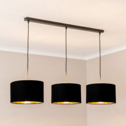 Valuelights Reni Black & Gold Drum Shade 3 Drop Bar Black Diner Ceiling Light And Led Bulbs - thumbnail 1