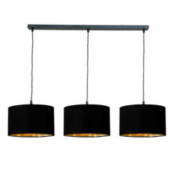 Valuelights Reni Black & Gold Drum Shade 3 Drop Bar Black Diner Ceiling Light And Led Bulbs - thumbnail 2