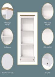 Core Products White Low Narrow Bookcase, Corona White Wax & Antique Wax Top H103.6Cm X W46.0Cm X D20.0Cm - thumbnail 4