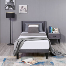Abrihome 3Ft Single Bed, Soft Linen Upholstered Bed With Winged Headboard, Wood Slat Support, Grey - thumbnail 9
