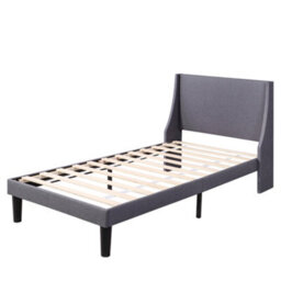 Abrihome 3Ft Single Bed, Soft Linen Upholstered Bed With Winged Headboard, Wood Slat Support, Grey - thumbnail 8