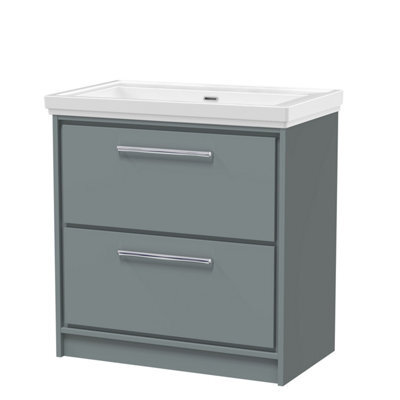 Balterley Longnor Modern Floor Standing 2-Drawer Bathroom Vanity With Fireclay Basin, Coastal Grey, 800mm - image 1