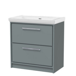 Balterley Longnor Modern Floor Standing 2-Drawer Bathroom Vanity With Fireclay Basin, Coastal Grey, 800mm - thumbnail 1