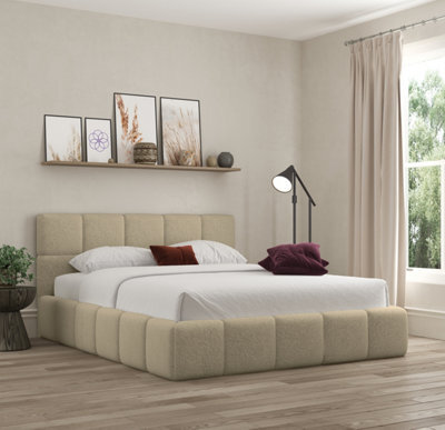 Ds Living Ovella Cubed Upholstered Boucle Latte Bed - image 1