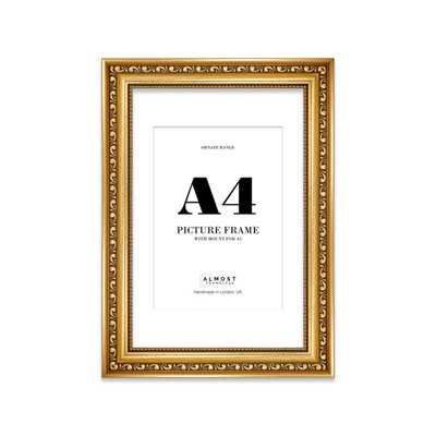 A4 Gold Ornate Picture Frame (29.7 X 21Cm) With Mount For A5 Poster, Photo, Artwork, Gallery Wall Or Print - image 1