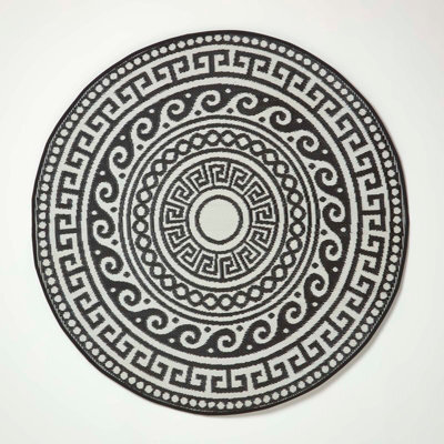 Homescapes Luxury Round Outdoor Rug Waterproof Reversible For Garden, 180 Cm, Black & White, 100% Recycled, Enid Aztec - image 1