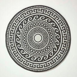 Homescapes Luxury Round Outdoor Rug Waterproof Reversible For Garden, 180 Cm, Black & White, 100% Recycled, Enid Aztec