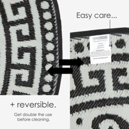 Homescapes Luxury Round Outdoor Rug Waterproof Reversible For Garden, 180 Cm, Black & White, 100% Recycled, Enid Aztec - thumbnail 6