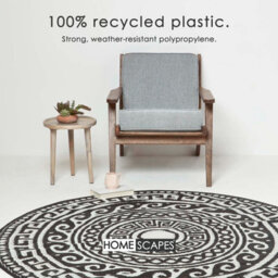 Homescapes Luxury Round Outdoor Rug Waterproof Reversible For Garden, 180 Cm, Black & White, 100% Recycled, Enid Aztec - thumbnail 3