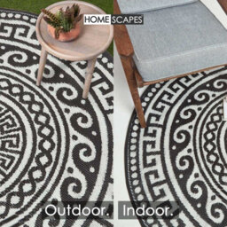 Homescapes Luxury Round Outdoor Rug Waterproof Reversible For Garden, 180 Cm, Black & White, 100% Recycled, Enid Aztec - thumbnail 5