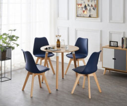 Life Interiors 5Pcs Dining Set - An Oak Round Dining Table & Set Of 4 Royal Blue Lorenzo Tulip Chairs With Padded Seat - thumbnail 2