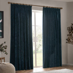 Yard Heavy Chenille Velvet Room Darkening Pencil Pleat Curtain Pair Navy (W)168Cm X (D)137Cm - thumbnail 5