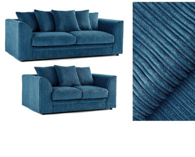 BlissFurniture Ltd Jumbo Cord 3+2 Seater Sofa Set With Soft Fabric In Blue Colour