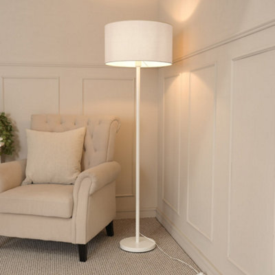 Valuelights Charles White Floor Lamp With Grey Drum Shade And Bulb - image 1