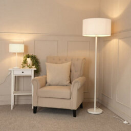 Valuelights Charles White Floor Lamp With Grey Drum Shade And Bulb - thumbnail 7