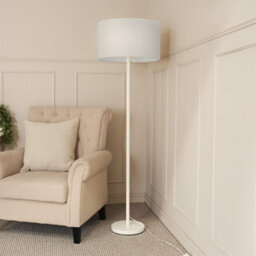 Valuelights Charles White Floor Lamp With Grey Drum Shade And Bulb - thumbnail 5