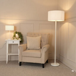 Valuelights Charles White Floor Lamp With Grey Drum Shade And Bulb - thumbnail 4