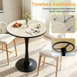 Fativo102Cm Round Bar Table Sintered Stone Top Pedestal Base Pub Bistro Cocktail Table For Home & Cafe - thumbnail 7