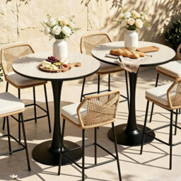 Fativo102Cm Round Bar Table Sintered Stone Top Pedestal Base Pub Bistro Cocktail Table For Home & Cafe - thumbnail 9