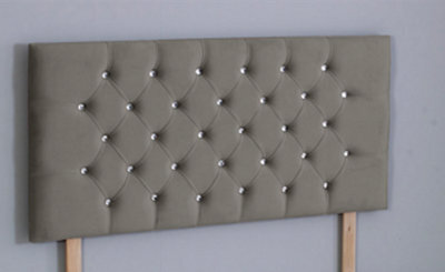 Comfy Deluxe 5Ft King 26Inch  Grey Plush Chesterfield Headboard