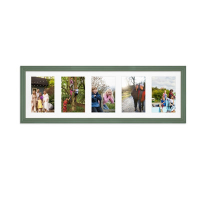 AK Frames 26X8 Green Classic Multi Photo Frame With White Mount - Holds 5 Apertures (5X) 6X4 Photos - image 1