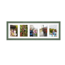 AK Frames 26X8 Green Classic Multi Photo Frame With White Mount - Holds 5 Apertures (5X) 6X4 Photos - thumbnail 1