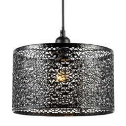 Happy Homewares Ornate Moroccan Style Decorated Black Gloss Metal Pendant Lamp Shade - thumbnail 2
