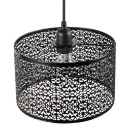Happy Homewares Ornate Moroccan Style Decorated Black Gloss Metal Pendant Lamp Shade - thumbnail 3