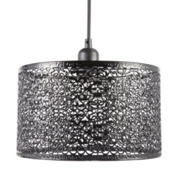 Happy Homewares Ornate Moroccan Style Decorated Black Gloss Metal Pendant Lamp Shade - thumbnail 4