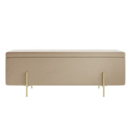 LPD Lola Beige Velvet Storage Ottoman - Cushioned Seat With Brushed Gold Legs