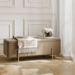 LPD Lola Beige Velvet Storage Ottoman - Cushioned Seat With Brushed Gold Legs - thumbnail 6