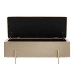 LPD Lola Beige Velvet Storage Ottoman - Cushioned Seat With Brushed Gold Legs - thumbnail 4