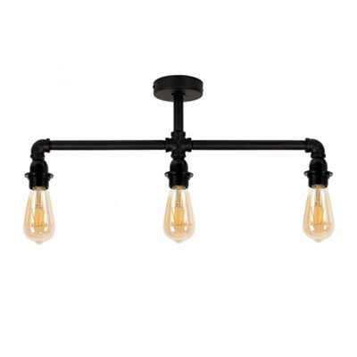 Valuelights Luiggi Industrial Satin Black 3 Way Bar Pipework Ceiling Light - image 1