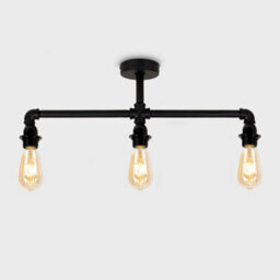 Valuelights Luiggi Industrial Satin Black 3 Way Bar Pipework Ceiling Light - thumbnail 3