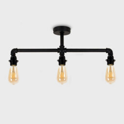 Valuelights Luiggi Industrial Satin Black 3 Way Bar Pipework Ceiling Light - thumbnail 2