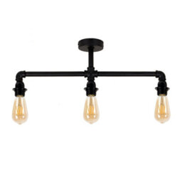 Valuelights Luiggi Industrial Satin Black 3 Way Bar Pipework Ceiling Light - thumbnail 1