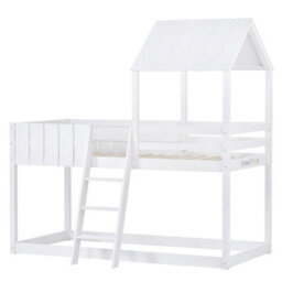 Matteo Stylish Wooden Bunk Bed With Ladder, Guard Rail & Treehouse Canopy, 3 Ft Single, Space-Saving Design, White-90X190 Cm - thumbnail 5
