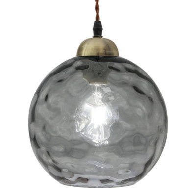 Long Life Lamps Company Vintage Globe Smoked Grey Ripple Glass Ceiling Pendant Lamp Glass H3005 - image 1