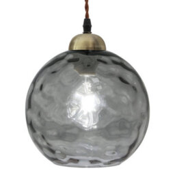 Long Life Lamps Company Vintage Globe Smoked Grey Ripple Glass Ceiling Pendant Lamp Glass H3005 - thumbnail 1