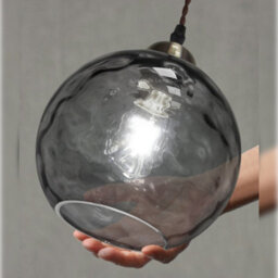Long Life Lamps Company Vintage Globe Smoked Grey Ripple Glass Ceiling Pendant Lamp Glass H3005 - thumbnail 5