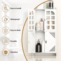 White Waterproof Bathroom Cabinet Free Standing Storage Organizer - thumbnail 4