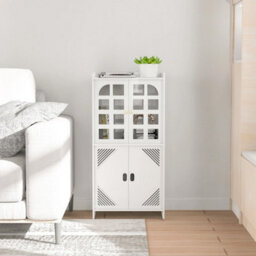 White Waterproof Bathroom Cabinet Free Standing Storage Organizer - thumbnail 5