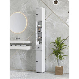 Tall Bathroom Cabinet Narrow Storage Unit Shelving Drawer - thumbnail 3
