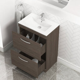 Royal Bathrooms Turin Grey Elm 600mm Floor Standing Vanity Unit 2 Drawer With Minimalist Basin Sink - thumbnail 3