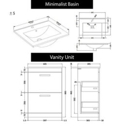 Royal Bathrooms Turin Grey Elm 600mm Floor Standing Vanity Unit 2 Drawer With Minimalist Basin Sink - thumbnail 8