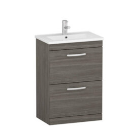 Royal Bathrooms Turin Grey Elm 600mm Floor Standing Vanity Unit 2 Drawer With Minimalist Basin Sink - thumbnail 6