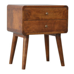 Matteo Solid Wood 2-Drawer Curved Bedside Chest - Dark Brown - thumbnail 2