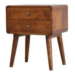 Matteo Solid Wood 2-Drawer Curved Bedside Chest - Dark Brown - thumbnail 3