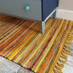 Second Nature Online Festival Recycled Cotton Blend Rag Rug In Varied Colourways Indoor And Outdoor Use / 90 Cm X 150 Cm / Yellow